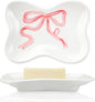 Pink Bow Girls Soap Dish Bathroom Decor Coquette Ceramic Cleaner Dish Bow Soap Holder Aesthetic Preppy Room Decor Saver Tray for Kitchen Sink Bathroom Baby Shower Wedding Gift, Easy Cleaning