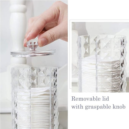Luxspire Acrylic Makeup Cotton Round Holder, Clear Diamond Pattern Cotton Pads Organizer Container Display Stand Cosmetic Makeup Storage Box with Lid - Clear