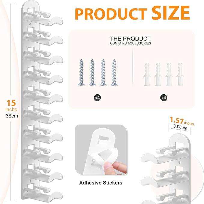 2 Pack Hat Hook Organizer for Baseball Caps, Hat Hanger Holder for 20 Caps, Wall Hat Rack with Strong Adhesive, Multilayer Cap Storage Hooks for Closet Door and Bedroom (Style B-White)