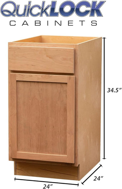 Quicklock RTA (Ready-to-Assemble) | Base Kitchen Cabinets - Shaker Style | Made in America (Raw Cherry, 24" Wx34.5 Hx24 D 4 Drawer)