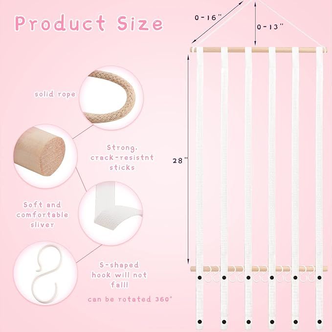 OAOLEER Hair Bow Holder Organizer for Girls，Hair Clips Headband Organizer Storage Wall Hanging Home Decor for Girls Room (1Pcs White 28Inch)