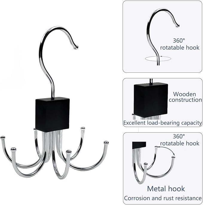 SODOI 4 Pack Multi-Functional Rotating Hook and Clothing Rack Saves Space in Your Closet, Suitable for Hats, Belts, Bags, Ties, and Vests