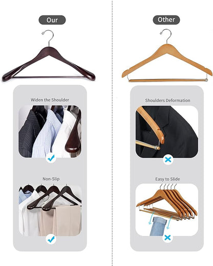 Nature Smile Luxury Mahogany Wooden Suit Hangers - 6 Pack - Wood Coat Hangers,Jacket Outerwear Shirt Hangers,Glossy Finish with Extra-Wide Shoulder, 360 Degree Swivel Hooks & Anti-Slip Bar with Screw