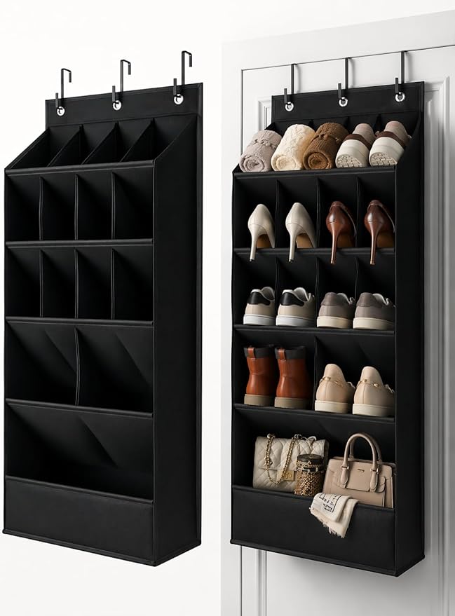 Over the Door Organizer, 15 Deep Pockets, 900D Oxford Fabric, Black, Heavy-Duty Metal Hooks, Space-Saving Storage for Closet, Bedroom, Bathroom