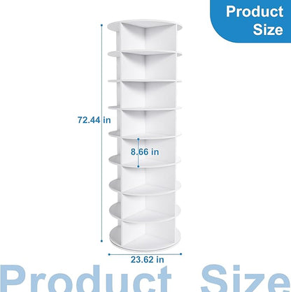 8-Tier Rotating Shoe Rack Tower, Spinning Shoe Tower Display Lazy Susan, Revolving 360° Shoe Rack Storage Round Carousel, Vertical Handbag Rotate Shoes Closet Organization