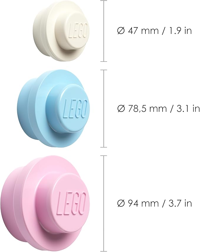 LEGO Wall Hanger Set - 3-Piece Decorative Home Accessories for Kids & Adults, Cute Room Decor, Space-Saving Coat Hooks, White, Light Blue, Pink