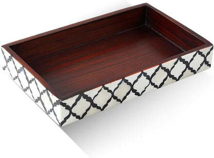 Handicrafts Home 10"x6" Vanity Tray for Bathroom Countertop, Moroccan Bone Inlay Decorative Organizer Tray for Perfume, Jewelry, Cosmetics & Dresser Decor, Rectangular Catchall Tray, Black White