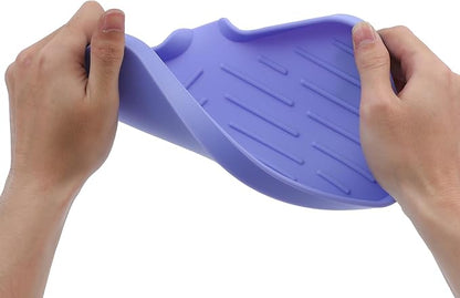 MicoYang Silicone Bathroom Soap Dishes with Drain Spout-Bathroom and Kitchen Sink Organizer,Sponge Holder,Dish Soap Tray,Perfect for Dispenser,Scrubber,Bottle on Sink or Counter-Light Purple 9.6"×5.3"