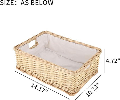 YAHUAN Rectangular Wicker Storage Basket Woven Rattan Basket with Handle, Baskets for Organizing, Bedroom,Living room,Pantry (Wicker with lining)