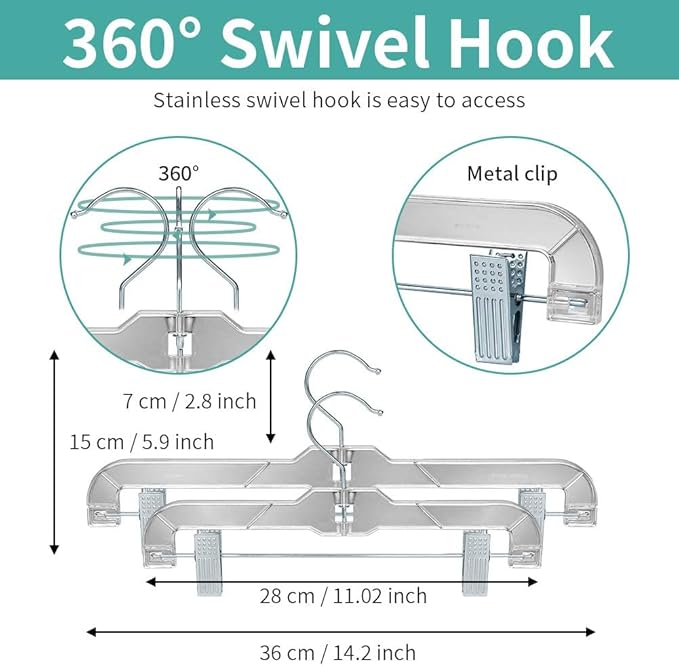 Clear Plastic Skirt & Pants Hangers 20 Pack, Clips Hanger for Pants, with Strong Metal Clips, Skirts, Trunks, Acrylic Hangers, Heavy Duty Vics 5131 Apparael Store Hangers