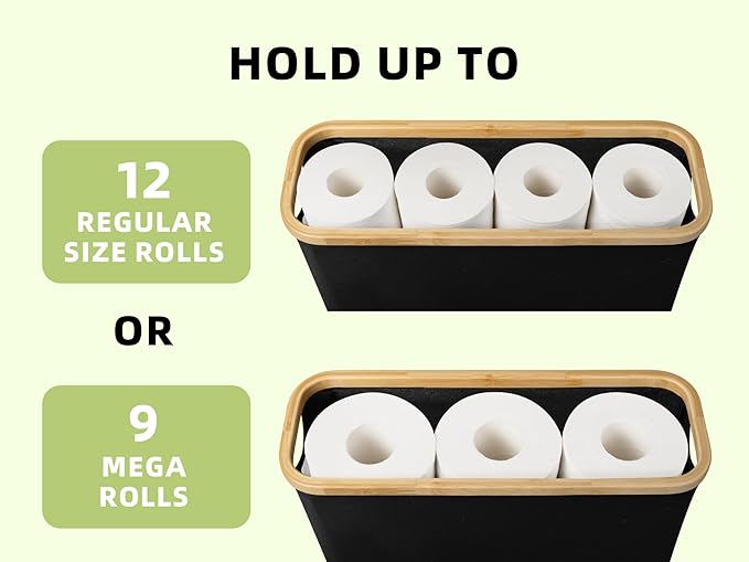 StorageWorks Toilet Paper Storage Basket, Papers Container with Bamboo Lid, Medium Toilets Holder for Up to 9 Mega Rolls, Organizer for Bathroom, Black, 1 Pack