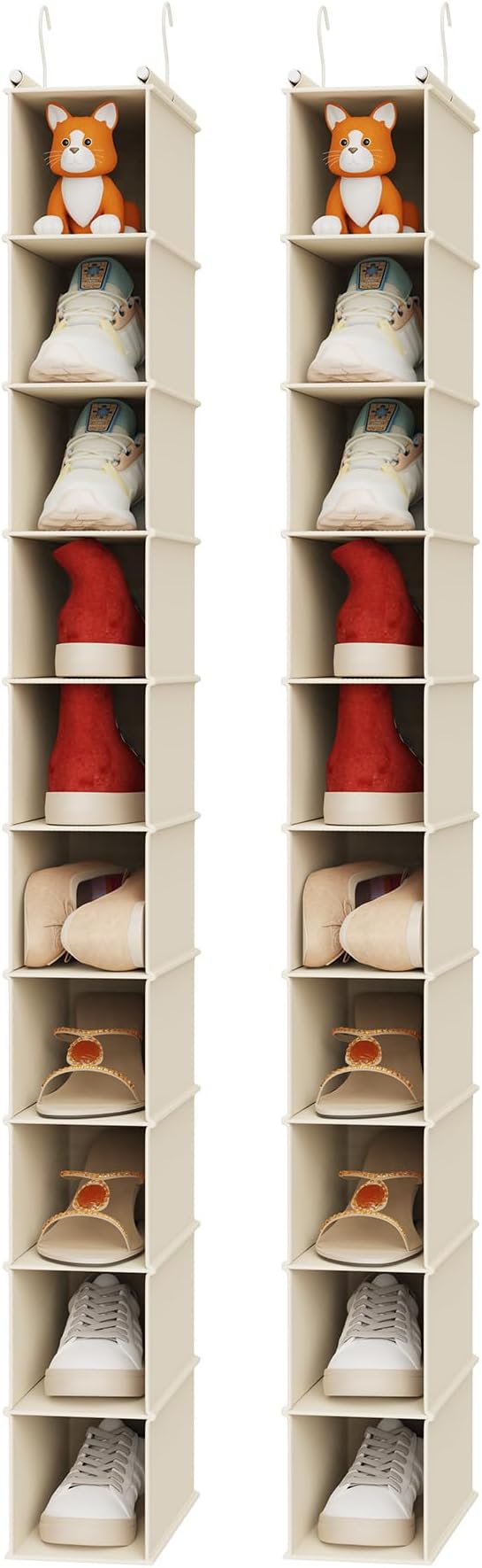 MAX Houser 10-Shelf Hanging Shoe Shelf Organizer, Hanging Shoe Storage for Closet,Pack of 2(Beige)