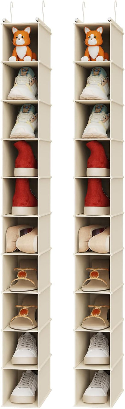 MAX Houser 10-Shelf Hanging Shoe Shelf Organizer, Hanging Shoe Storage for Closet,Pack of 2(Beige)