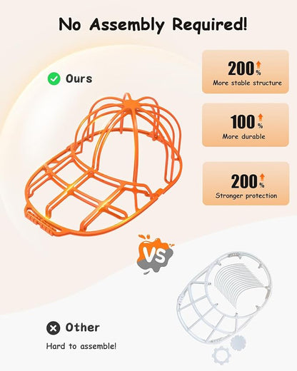 XQXA 2-Pack Baseball Hat Washer Cage | Machine-Washable Cap Cleaner Frame for Adult & Kid's Hats | Orange