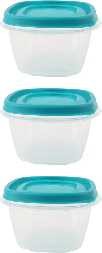 Bundle Rubber Maid Food Storage Containers 2 Cup Food Storage Containers 7 Piece Set, Teal Easy Find Lids, 3 Containers, 3 Lids Chalk Pen And 4 Chalk Labels