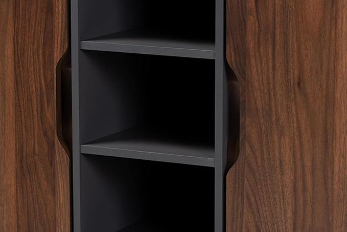 Baxton Studio Two-Tone Walnut Brown and Grey Finished Wood 2-Door Shoe Cabinet