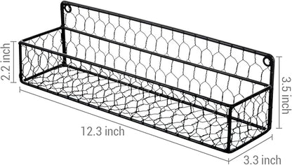 MyGift 2 Pcs Spice Rack Wall Mount, Small Seasoning Shelf Organizer, 12-Inch Over the Stove Hanging Kitchen Condiment Basket Storage Display, Black Wire