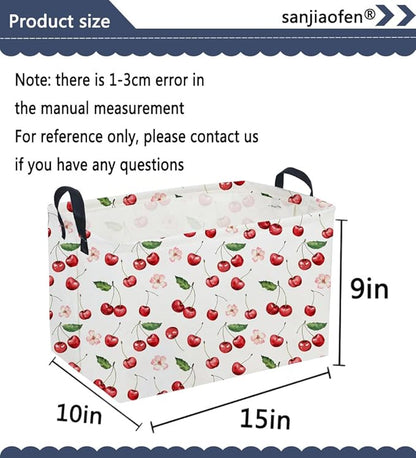 Sanjiaofeng Rectangular Kids Baskets,Pink Cherry Storage Bin,Kids Storage Bins,Collapsible Storage Bin Cute Organizer Box Books Box,Gift Basket,Girl Room Decor(Cherry)