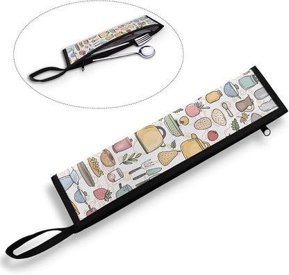 Portable Travel Tableware Box Kitchen Motif Flatware Storage Box Case Travel Utensils Cutlery Case with Bag for Fork Spoon Chopsticks