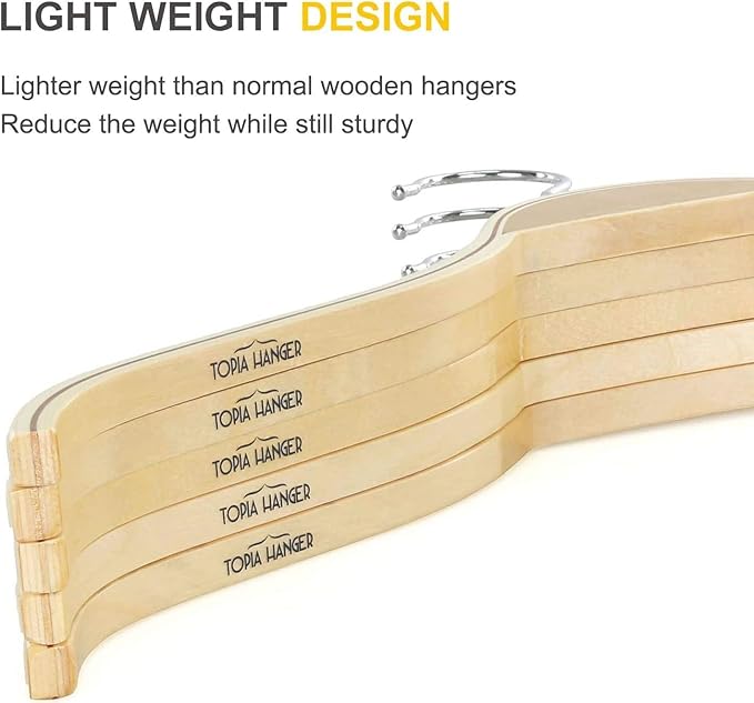 TOPIA HANGER Slim Natural Wood Hangers with Extra Soft Non-Slip Rubber Grips, 30-Pack High-Grade Fashion Hanger No Shoulder Bump for Sweaters, Hoodies, Jacket, Dress, Coat -CT15N30