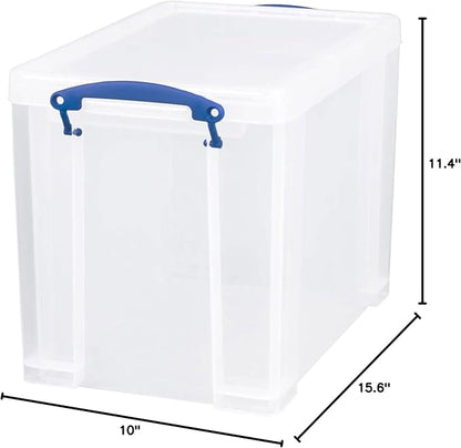 Really Useful Box 19 Liter Plastic Stackable Storage Container w/Snap Lid & Built-In Clip Lock Handles for Home & Office Organization, Clear (3 Pack)