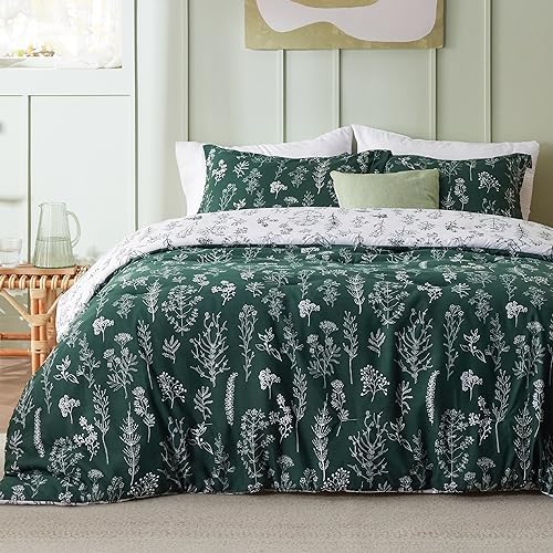 Bedsure Floral Comforter Set Cute Bedding Set Full Reversible Dark Green by BEDSURE