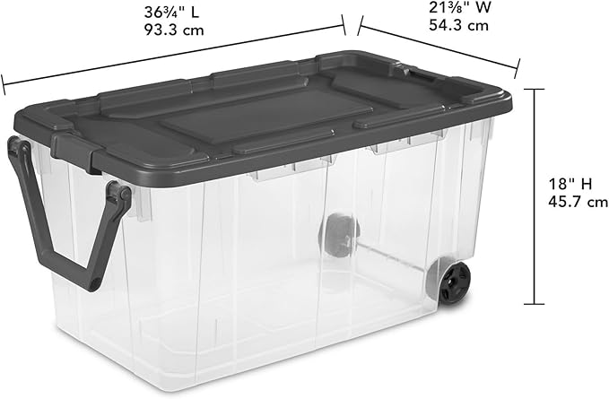 Extra Large Storage Bin, 40 Gallon Wheeled Plastic Storage Container with Handle,Pack of 2 (Clear/Gray)