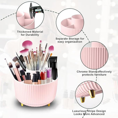 WILL OAK Makeup Brush Organiser - Large Compartment Cosmetic Organizer -Eyeliner, Nail Polish, Art Supply, Bathroom Vanity Desktop Organizer (Pink)