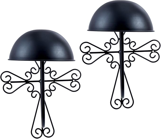 MyGift 2 Pcs Vintage Hat Holder Rack Wall Mount, Large Brim Hat Organizer Storage, Hanging Helmet Wig Display Dome, Scrollwork Cross Style, Black Metal