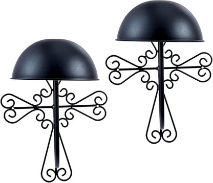 MyGift 2 Pcs Vintage Hat Holder Rack Wall Mount, Large Brim Hat Organizer Storage, Hanging Helmet Wig Display Dome, Scrollwork Cross Style, Black Metal