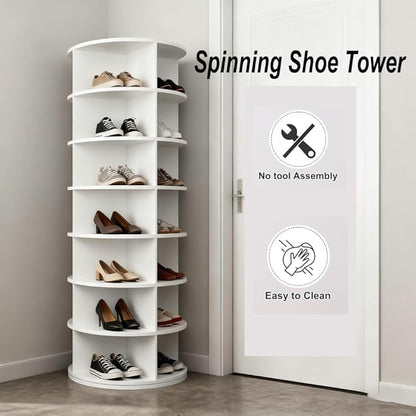Shoe Organizer 7-Tier Spinning Shoe Rack - 360° Rotating Storage Organizer for 20-30 Pairs, Space Saving Narrow Design for Entryway/Closet Closet Handbag Display Rotate