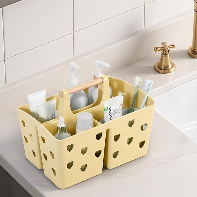 Anyoifax Portable Shower Caddy Plastic Shower Basket Organizer Divided Bathroom Caddy Storage Cleanning Caddy Tote with Handle for College, Dorm Room, Kitchen, Yellow