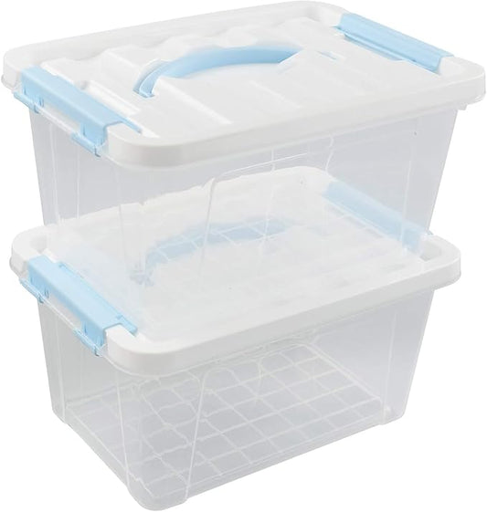 Gloreen 6 Quart Clear Storage Bins with Lid and Blue Handle, Multipurpose Plastic Storage Latch Box/Containers, 2 Packs
