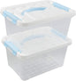 Gloreen 6 Quart Clear Storage Bins with Lid and Blue Handle, Multipurpose Plastic Storage Latch Box/Containers, 2 Packs