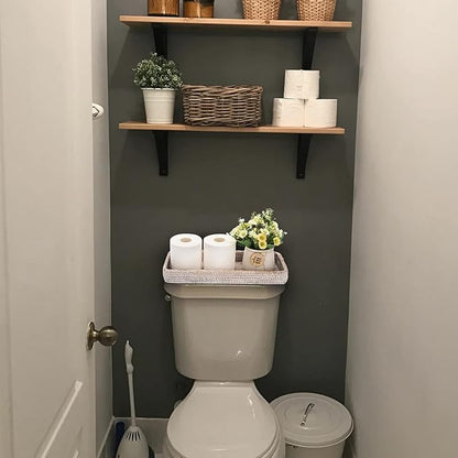 Sumnacon 16 Inch Rattan Bathroom Vanity Tray - Decorative Wicker Toilet Tank Tray for Paper Hand Towel,Vintage Storage Basket Bin for Bathroom Kitchen Toilet Tank Vanity Countertop Table Shelf,White