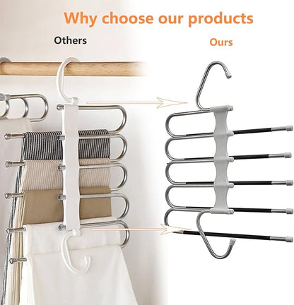Upgrade Azeroth Pants Hangers 4 Pack Space Saving S-Type Stainless Steel Clothes Pants Hangers,Anti-Slip Design,Clothes Closet Storage Organizer for Pants Jeans Trousers Skirts Scarf