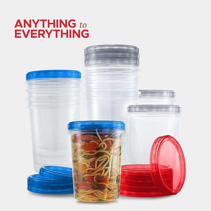 Tafura 15 Pack Leakproof Freezer Containers for Food with Twist Top Lids - 32 Oz BPA Free - Black/Blue/Red Lids