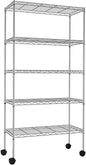 5-Tier Wire Shelves 61" H x 30" x 14" Metal Storage Shelves Adjustable Wire Shelving Rack with Wheels & Leveling Feet NSF Metal Shelf Unit for Kitchen Pantry, 1200Lb Capacity, Chrome