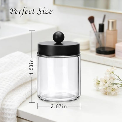 Accguan Apothecary Jars Bathroom Vanity Storage Organizer Set, Glass Countertop Canisters with Stainless Steel Lids, Qtip Holder for Cotton Swabs, Makeup Sponges, Flossers, 6 Pack