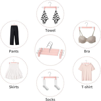 10 Pack Skirt Hangers, PantsHangers with Clips，360 ° Swivel Hooks Space Saving Hangers for Pants, Skirts, Clothes, Jeans，Pink