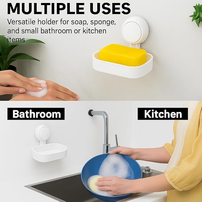 HOME&I Suction Cup Soap Dish Holder – Strong Vacuum Suction, Waterproof, Self-Draining Soap Dish for Shower, Bathroom, Kitchen Sink – No Drilling, Reusable (1 Pack)
