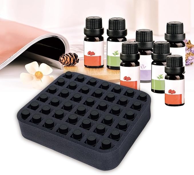 Essential oils Organizer Holder Foam Pad with Slots, Holds 42 bottles of 10ml、15ml Bottles, Removable Dividers，Black