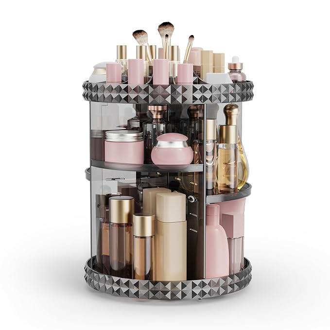 Rotating Makeup Organizer, 360° Spinning Skincare Organizers, Adjustable Layer Cosmetic Storage Lazy Susan Makeup Organizers for Dresser Bathroom, Medium, Gray