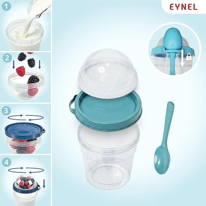 4 Pack 17 oz Small Breakfast On The Go Yogurt Parfait Cups, Reusable Plastic Containers with Lids and Spoons, Perfect Jars for Overnight Oats Cereal Granola Oatmeal (4 Colors Set)