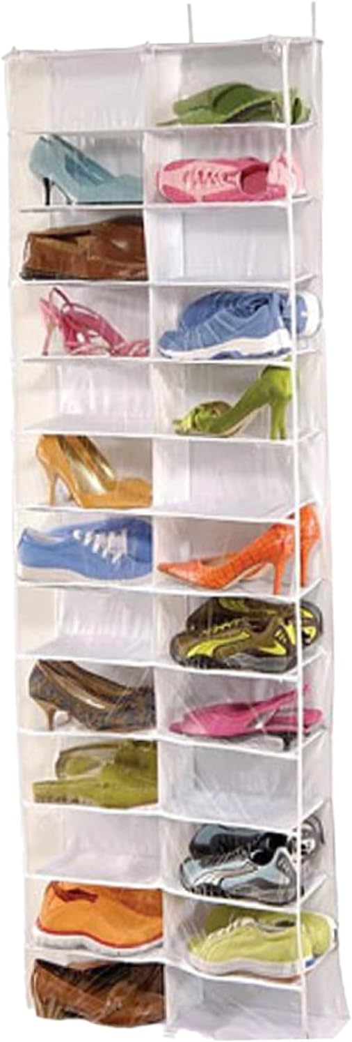 Over the Door Sweatshirt Organizer Hanging Clear Door Shoe Organizer with 26 Pocket Foldable Heavy Duty Toy Storage