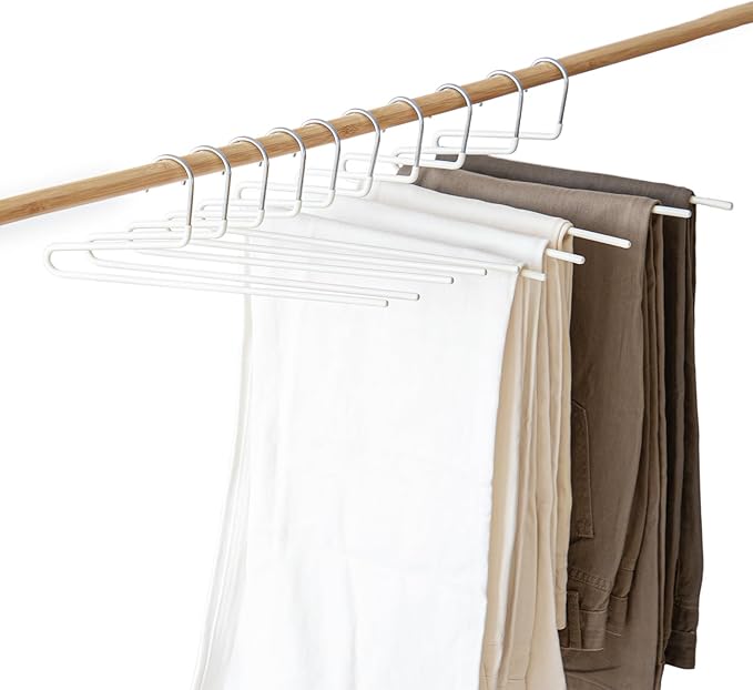 SHIMOYAMA Space Saving Pant Hangers, 5 Pack, Semi-Open Trouser Hanger for Jeans & Pants, Single Rod Closet Organizer for Slacks, Khakis (White)