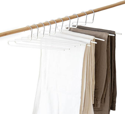 SHIMOYAMA Space Saving Pant Hangers, 5 Pack, Semi-Open Trouser Hanger for Jeans & Pants, Single Rod Closet Organizer for Slacks, Khakis (White)