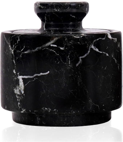 MARBLOUS KRAFTS Marble Salt Cellar 3" Inch Black Zebra Stone Salt Dish, Sugar, Seasoning Salt Containers for Countertop, Modern Salt Holder with Lid, Kitchen Spice Jar, Perfect Mother’s Day Gift