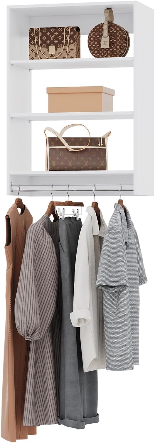ROOMTEC 22.5" Medium Hanging Closet Unit, Modular Closet System with Hanging Rod, Wardrobe Organizer for Bedroom or Walk-in Closet, Wall Mounted, Customizable Clothes Storage Unit, White