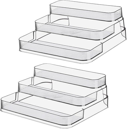2pcs Acrylic Rack, No Assembly Clear 3 Tier Condiment Bottle Shelf Vanity Organizer for Cabinet Kitchen Bathroom